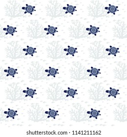 Turtles Seamless Vector Pattern. Cute marine pattern for baby clothes, fabric, textile, wrapping paper. Cartoon animals vector illustration