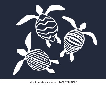 Turtles Silhouette Hand Drawn Vector Illustration 