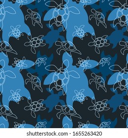 turtles silhouettes seamless template. linear graphics. Animal world under water. Ocean. Modern abstract design for paper, cover, fabric, interior decor