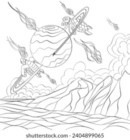 Turtles in the sky line art design.