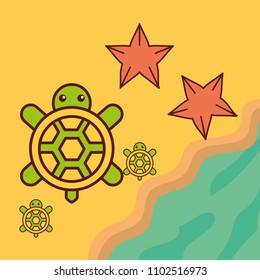 turtles starfish beach sea life cartoon