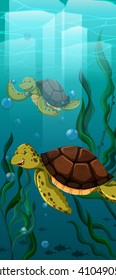 Turtles swimming underwater illustration