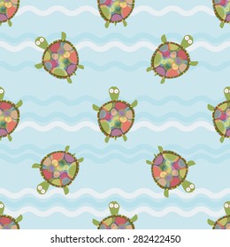 Turtles. Vector seamless pattern.