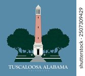 tuscaloosa alabama university main tower building eps file for print on shirts and tees, coleman coliseum, denny chimes, rhoads stadium, druid city, tuscaloosa, alberta city, woodland hills