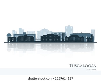 Tuscaloosa skyline silhouette with reflection. Landscape Tuscaloosa, Alabama. Vector illustration.