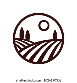 Tuscan vineyard landscape icon, vector illustration. Modern monochrome winery logo.