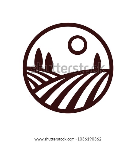 Tuscan vineyard landscape icon, vector illustration. Modern monochrome winery logo.