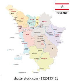 tuscany administrative and political map with flag