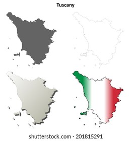 Tuscany blank detailed outline map set - vector version