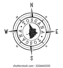 Tuscany, Italy Stamp Map Compass Adventure. Illustration Travel Country Symbol. Seal Expedition Wind Rose Icon.