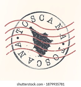 Tuscany, Italy Stamp Postal. Map Silhouette Seal. Passport Round Design. Vector Icon. Design Retro Travel.