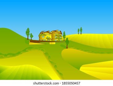tuscany landscape panorama with hills and meadow