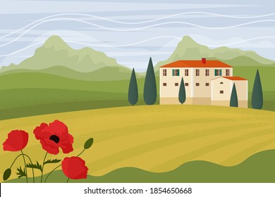 Tuscany landscape. Vector illustration in flat style