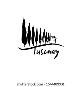 Tuscany logo with cypress trees along the road.