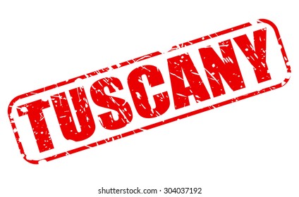 TUSCANY red stamp text on white