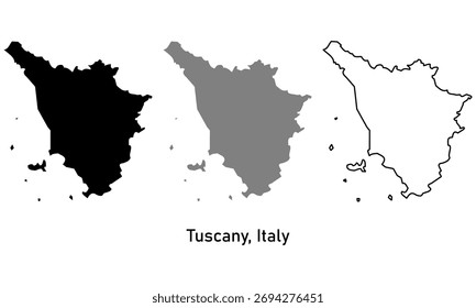 Región de la Toscana de Italia mapa de Ilustración vectorial. mapa en estilo de contorno, color negro, color gris.