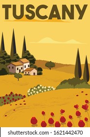 Tuscany Vector Illustration Background. Traveling at Tuscany Italy Europe Suitable for Print Art, Poster and Website. Flat Cartoon Vector Illustration in Colored Style.