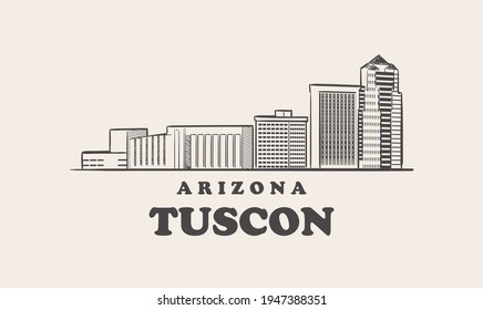 Tuscon Skyline, Arizona Drawn Sketch