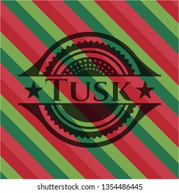 Tusk christmas colors style badge. Tusk christmas colors style badge.