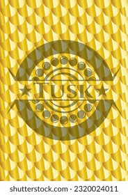 Tusk gold badge. Scales pattern. Vector Illustration. Detailed. 