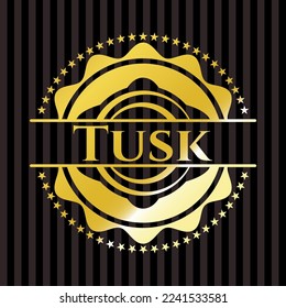 Tusk golden badge. Vector Illustration. Detailed. 