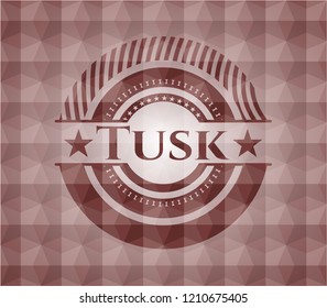 Tusk red emblem with geometric pattern background. Seamless.