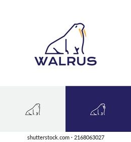 Tusk Walrus Animal Pole Wildlife Line Abstract Logo