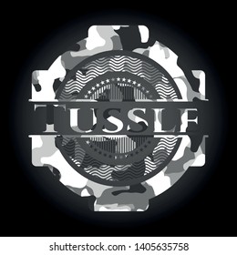 Tussle grey camo emblem. Vector Illustration.