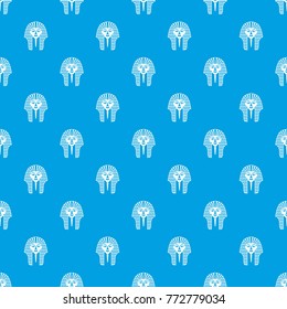Tutankhamen mask pattern repeat seamless in blue color for any design. Vector geometric illustration