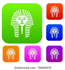 Tutankhamen mask set icon color in flat style isolated on white. Collection sings vector illustration