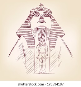 Tutankhamun Egyptian Pharaoh hand drawn vector llustration realistic sketch