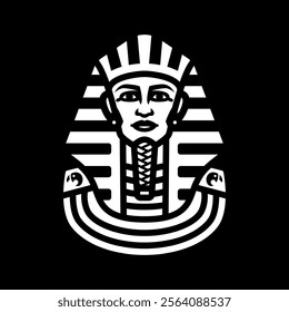 Tutankhamun mask logo on a dark background.