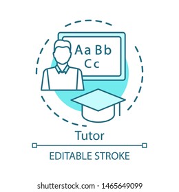 Tutor concept icon. Private teacher idea thin line illustration. Courses training. Educator, school personnel. Foreign language tutor, philologist. Vector isolated outline drawing. Editable stroke