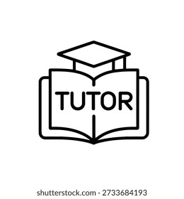 Icono de la educación del tutor con el casquillo de la graduación y el símbolo abierto del libro
