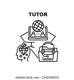Tutor Education Vektor Icon Konzept. Tutor weltweit Fernunterricht Student, BildungsAudio-Buch für Studium und Lernen. Elektronische Technologie für die Aufklärung von Schwarzen