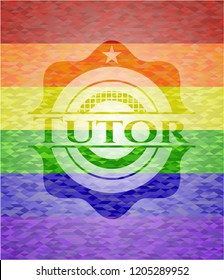 Tutor emblem on mosaic background with the colors of the LGBT flag