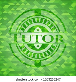 Tutor green emblem with mosaic ecological style background