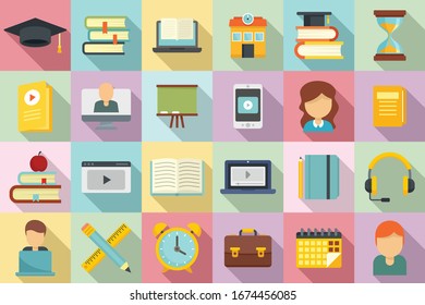 Tutor icons set. Flat set of tutor vector icons for web design
