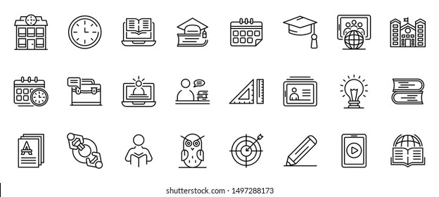 Tutor icons set. Outline set of tutor vector icons for web design isolated on white background