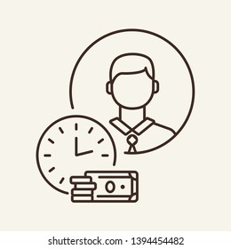 Tutor line icon. Clock, money, avatar. Teacher concept. Can be used for topics like occupation, profession, online education