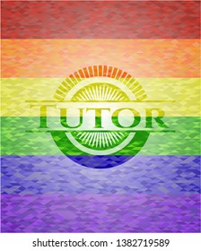 Tutor on mosaic background with the colors of the LGBT flag
