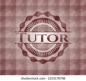 Tutor red emblem or badge with geometric pattern background. Seamless.