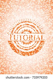 Tutorial abstract emblem, orange mosaic background