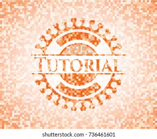 Tutorial abstract emblem, orange mosaic background