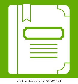 Tutorial with bookmark icon white isolated on green background. Vector illustration
