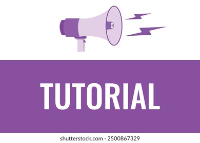 tutorial button, banner, label, template for website. tutorial text with colorful megaphone icon
