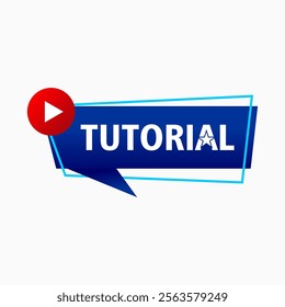 Tutorial button on white background online education, online logo label.