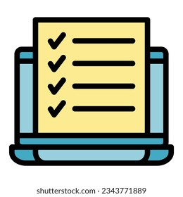 Tutorial checklist icon outline vector. Screen distance. Computer online color flat