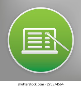 Tutorial design icon on green button, clean vector
