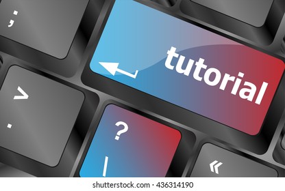 tutorial or e learning concept with key on computer keyboard . keyboard keys. vector illustration